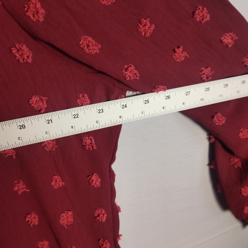 B Brand Womens XL Burgundy Swiss Dot Long Sleeve Smocked Cuff V-Neck Blouse Top - Picture 5 of 8